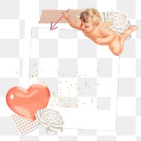 Valentine's cupid png frame, retro instant film on transparent background