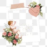 Valentine's cupid png frame, retro instant film on transparent background