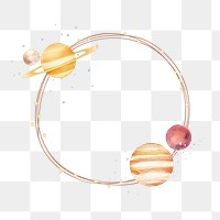 Aesthetic space png planets frame, cute design, transparent background