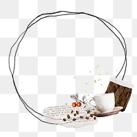 Coffee aesthetic png frame, circle doodle, transparent background