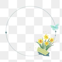 Round frame png Easter daffodil flower journal sticker, transparent background