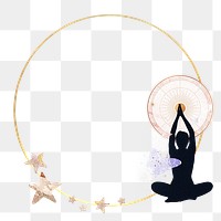 Aesthetic yoga png frame, circle design, transparent background