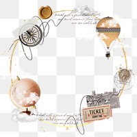 Aesthetic travel png collage frame, transparent background