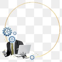 Businessman cogwheel png frame, circle design, transparent background