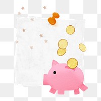 Piggy bank png sticker, note paper, finance collage, transparent background