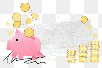 Piggy bank note paper png sticker, transparent background