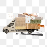 Delivery truck png sticker, paper collage, transparent background