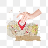 World map ripped paper png sticker, aesthetic collage, transparent background