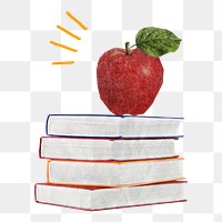 Apple on books png sticker, education paper collage, transparent background