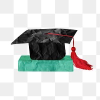 Graduation cap png sticker, education paper collage on transparent background