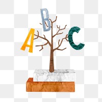 English alphabet tree png sticker, education paper collage on transparent background