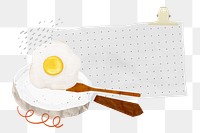 Fried egg pan png sticker, note paper on transparent background