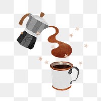 Kettle pouring coffee png sticker, transparent background