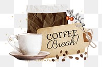 Coffee break png word sticker, aesthetic collage, transparent background