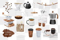 Coffee aesthetic png sticker set, transparent background