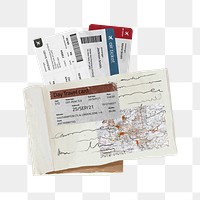 Flight tickets png sticker, aesthetic collage, transparent background