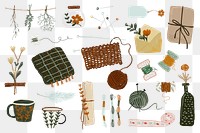 Arts and crafts png hobby sticker set, transparent background