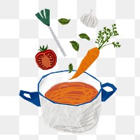 Cute vegetable soup png sticker, food collage element, transparent background