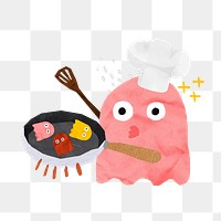 Breakfast chef monster png sticker, transparent background