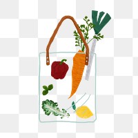 Healthy grocery bag png sticker, food collage element, transparent background