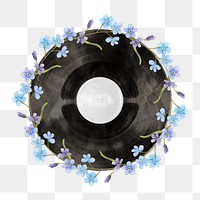 Floral vinyl record png sticker, music aesthetic collage element, transparent background