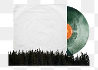 Green vinyl record png sticker, music and nature collage, transparent background