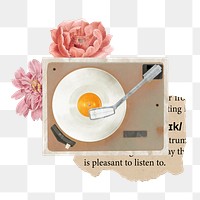 Vinyl record player png sticker, music floral aesthetic collage, transparent background