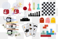 Retro games png sticker, transparent background set