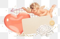 Valentine's cupid label png sticker, aesthetic paper collage, transparent background