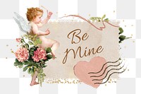 Be mine words png sticker, Valentine's cupid collage, transparent background