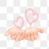 Hands presenting hearts png sticker, Valentine's collage, transparent background