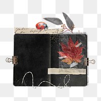 Autumn journal png sticker, maple leaf aesthetic collage, transparent background