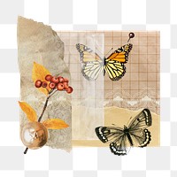 Autumn butterfly png sticker, aesthetic paper collage, transparent background