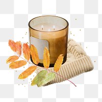 Autumn scented candle png sticker, aesthetic paper collage, transparent background