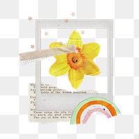 Easter flower png daffodil instant photo frame journal sticker, transparent background