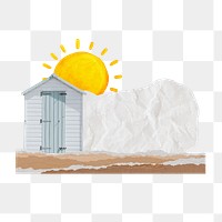 Beach shed png note paper sticker, transparent background
