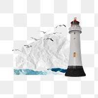 Lighthouse png note paper sticker, transparent background