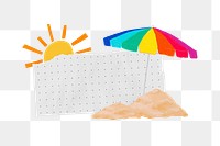 Summer beach png note paper sticker, transparent background