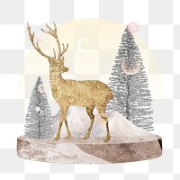 Christmas snow globe, gold stag png sticker, transparent background