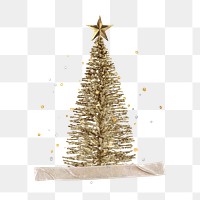 Gold Christmas tree png sticker, transparent background