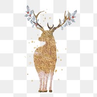 Gold stag png deer silhouette sticker, aesthetic animal, transparent background