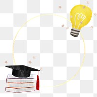 Graduation cap png frame, light bulb, transparent background