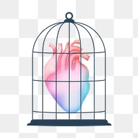 Caged human heart png sticker, surreal collage, transparent background