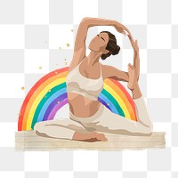 Yoga woman png sticker, aesthetic wellness collage, transparent background