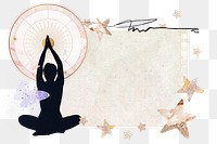 Meditating woman png note paper sticker, wellness aesthetic collage, transparent background