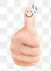 Smiling thumbs up png sticker, cute hand gesture remix on transparent background