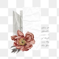 Vintage pink flower png sticker, note paper collage, transparent background