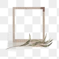 Autumn botanical png frame, retro instant film on transparent background