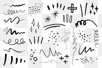 Abstract scribble lines png sticker set, transparent background