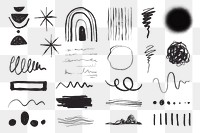 Abstract scribble lines png sticker set, transparent background